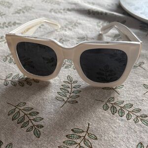 Anthropologie Cream Frame Sunglasses with Black Lenses